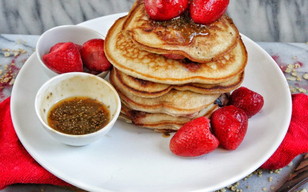 Strawberry Pancakes with Chia Peach Jam